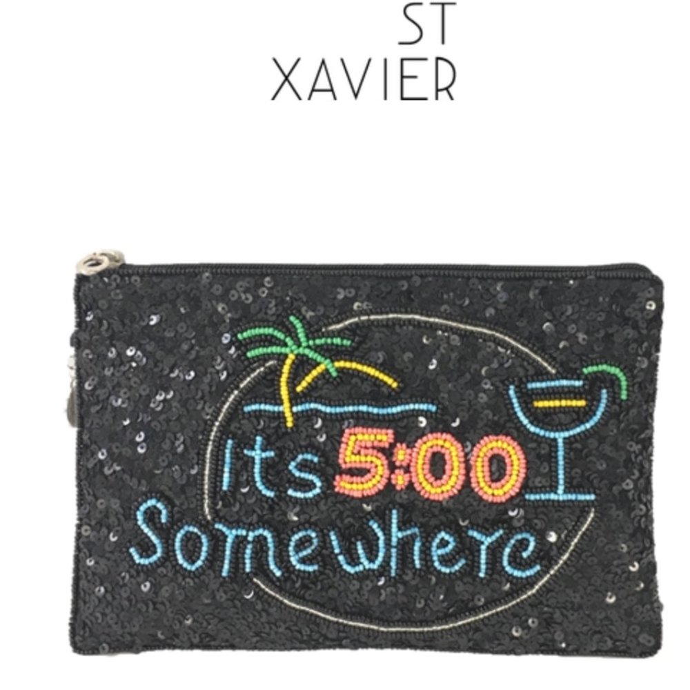From St Xavier It's 5 O'Clock Somewhere Sequin Clutch, Black